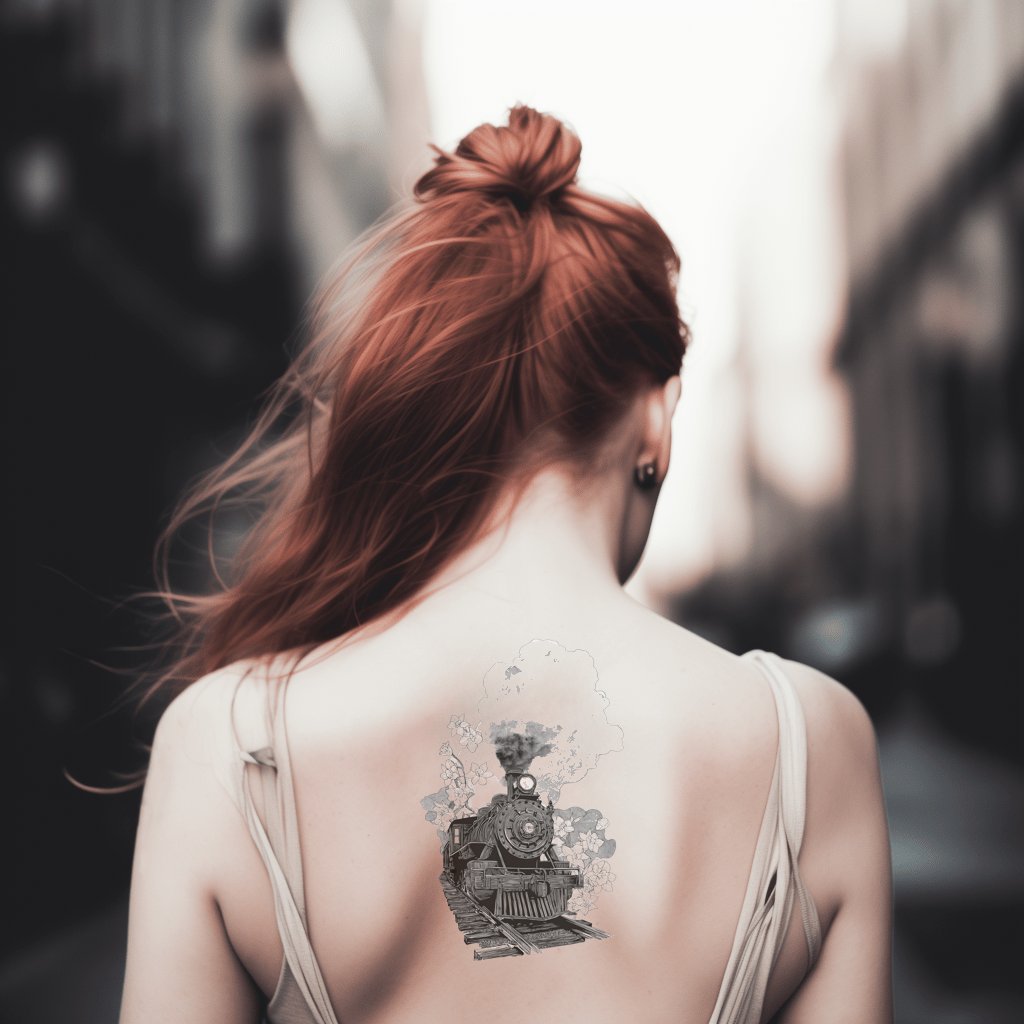 Steam Engine Voyage Tattoo Illustration