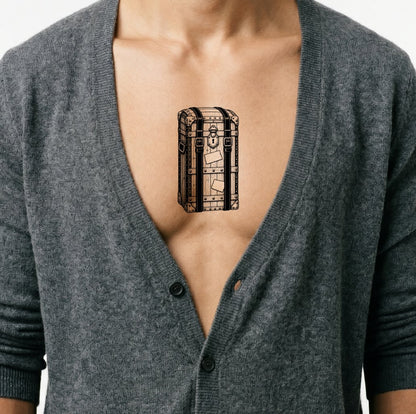 Tatueringsdesign med viktoriansk ångbåtskoffert