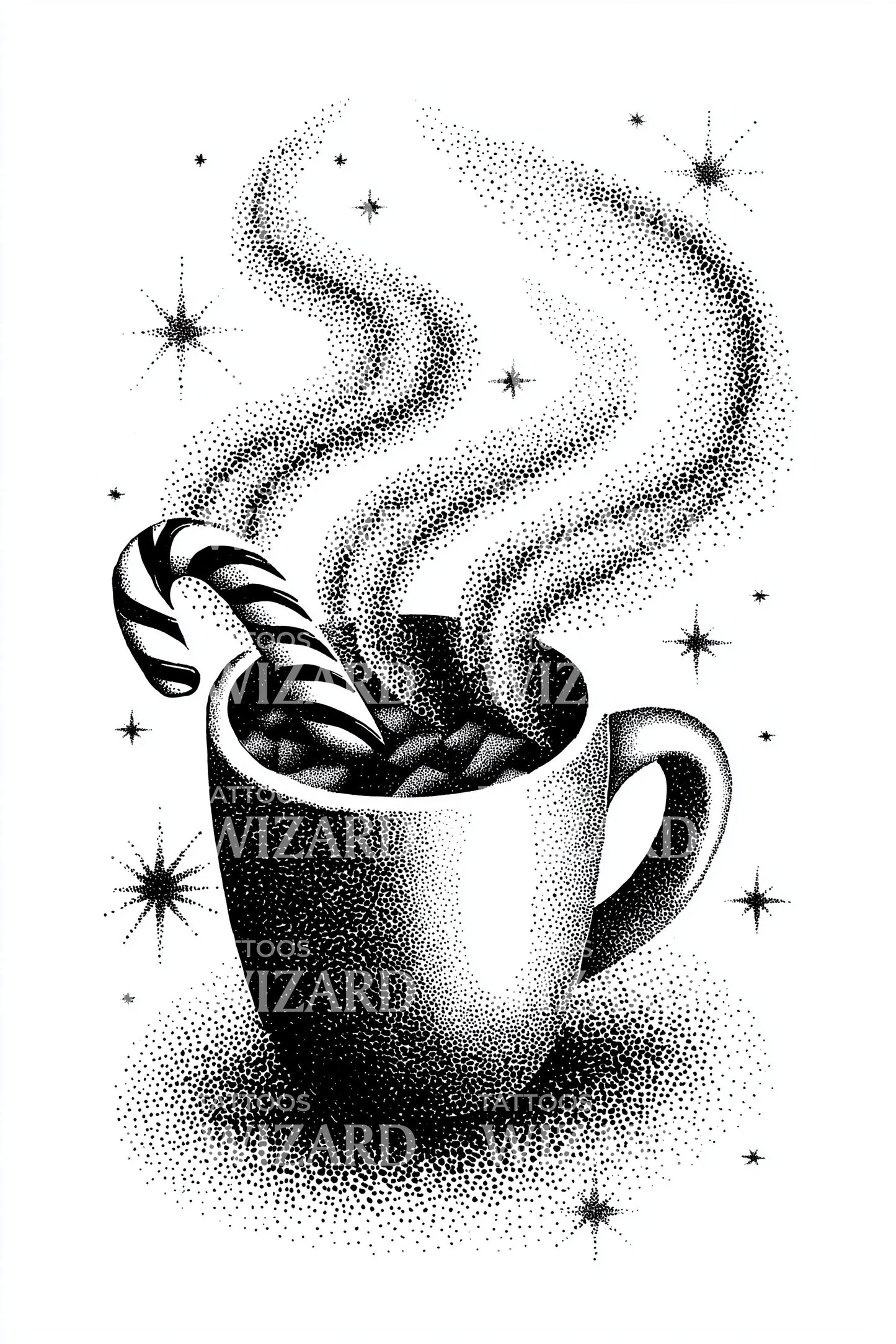 Steaming Candy Cane Mug Tattoo Design