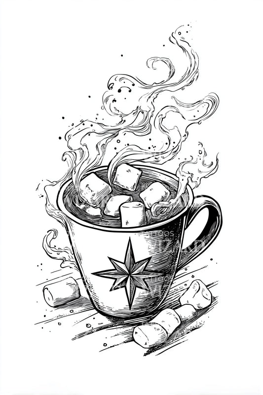 Steaming Cocoa Marshmallow Mug Tattoo Design