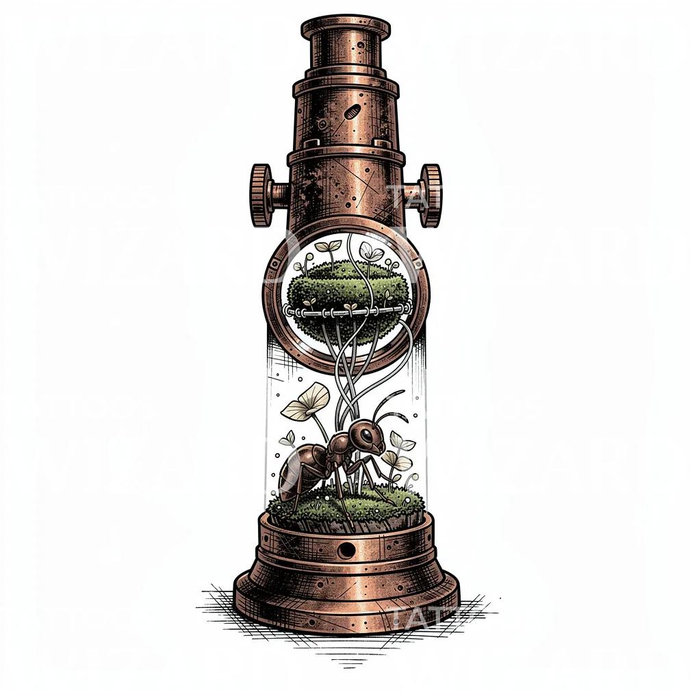 Steampunk Ant Terrarium Tattoo Design