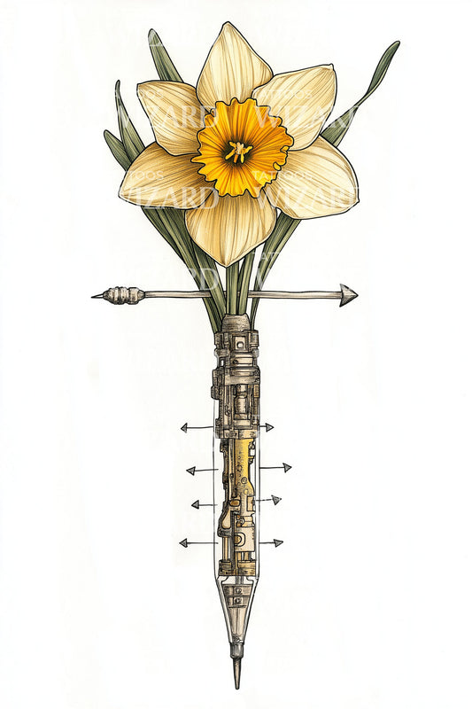 Steampunk Arrow Daffodil Tattoo Illustration