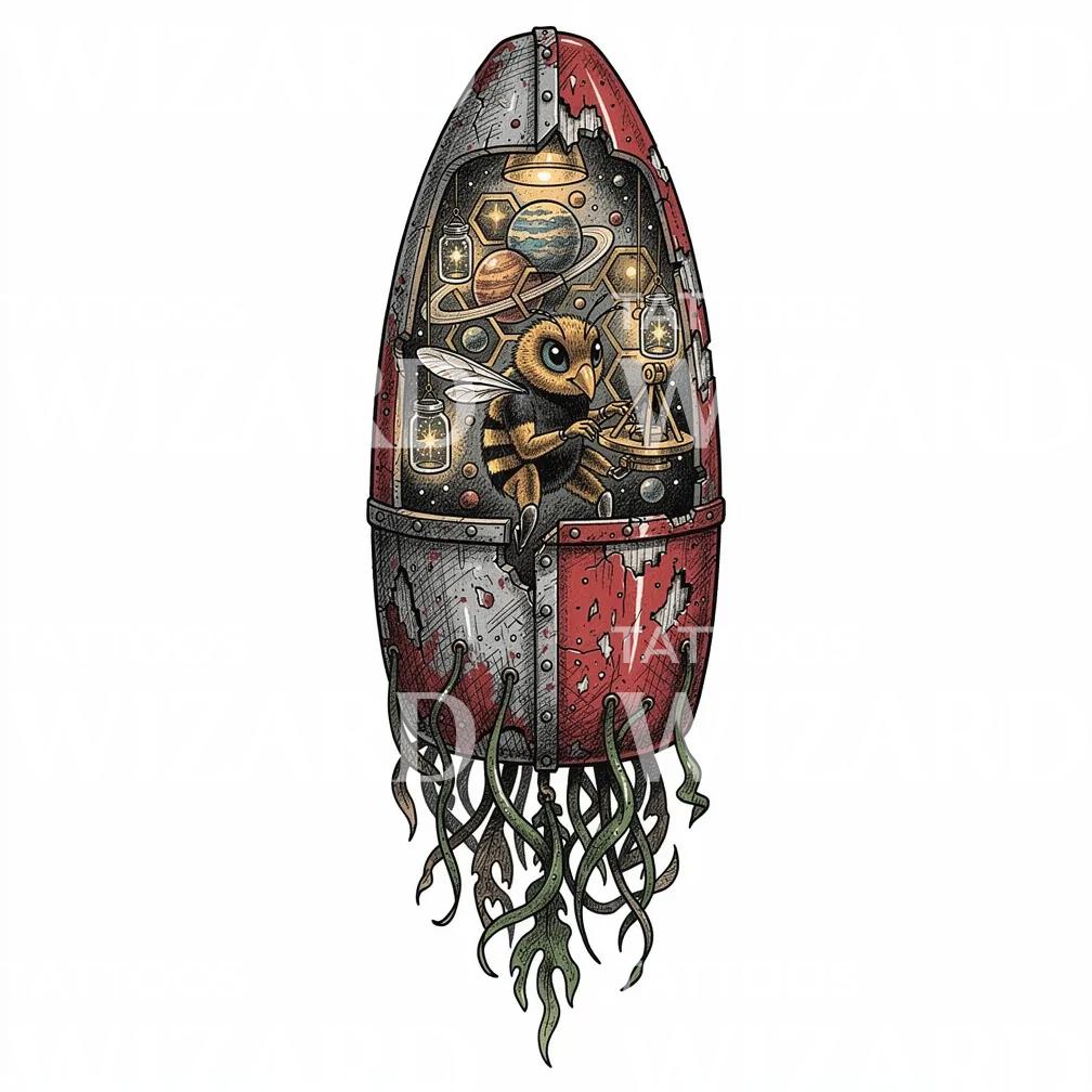 Steampunk-mehiläisraketti -tatuointisuunnitelma