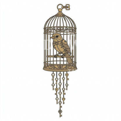 Steampunk Birdcage Keys Tattoo Design