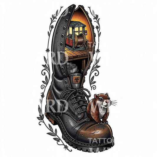 Steampunk çizme kesiti dövme tasarımı