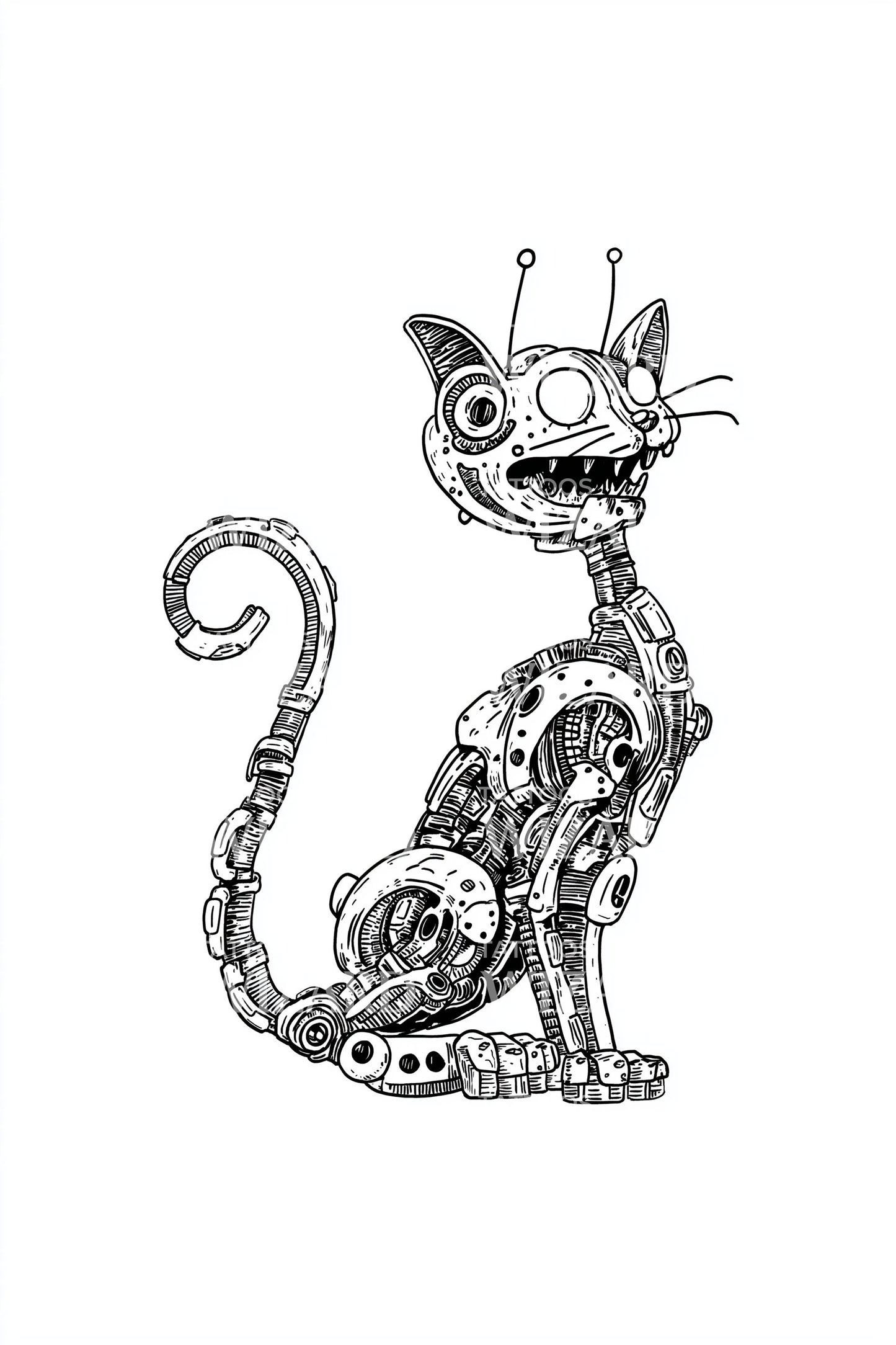 Steampunk Cat Gears Tattoo Illustration