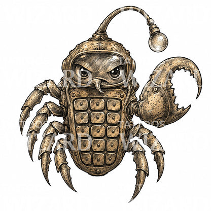 Ilustração de tatuagem de caranguejo steampunk