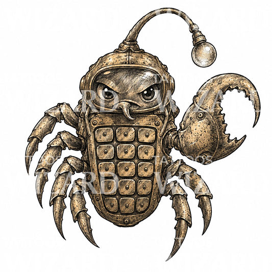 Ilustração de tatuagem de caranguejo steampunk