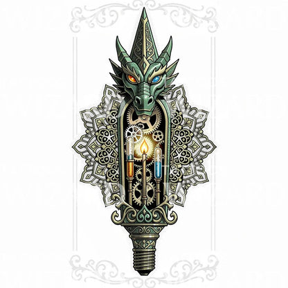 Steampunk Dragon Dagger Tattoo Design