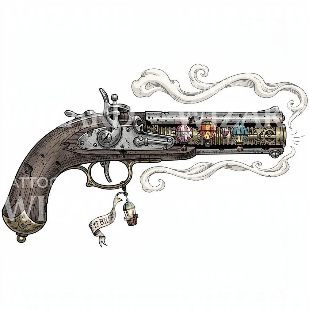 Steampunk Flintlock Pistol Tattoo Design