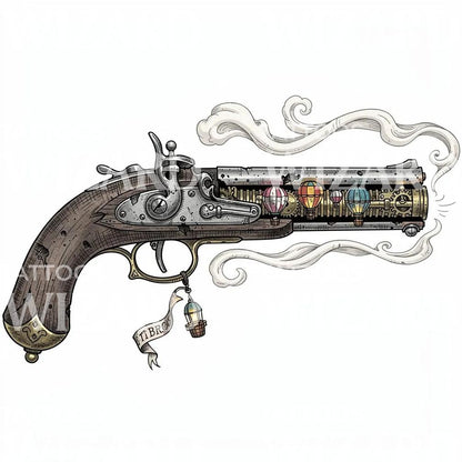 Steampunk Flintlock Pistol Tattoo Design