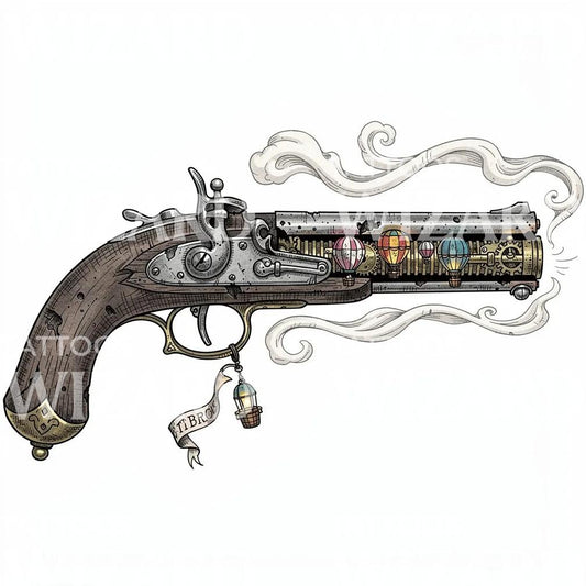 Steampunk Flintlock Pistol Tattoo Design