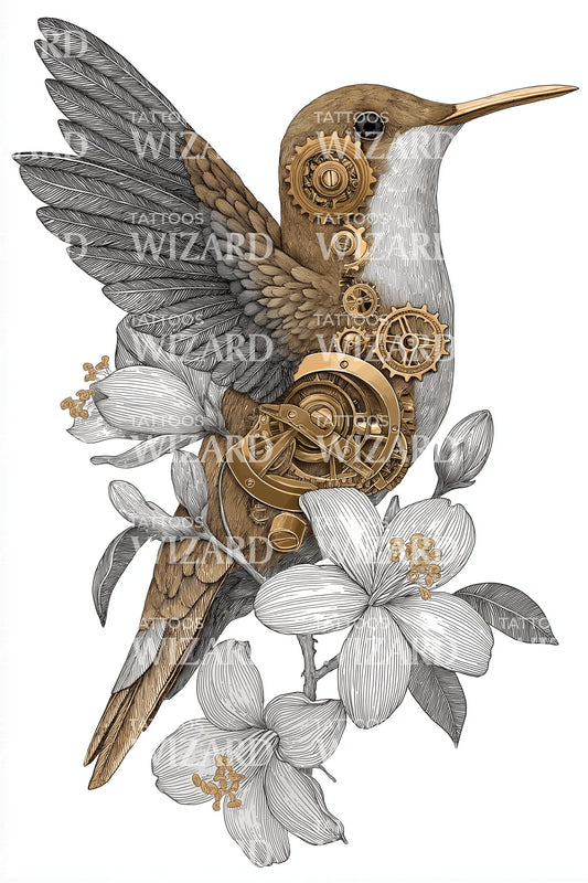 Steampunk Gear Hummingbird Tattoo Design