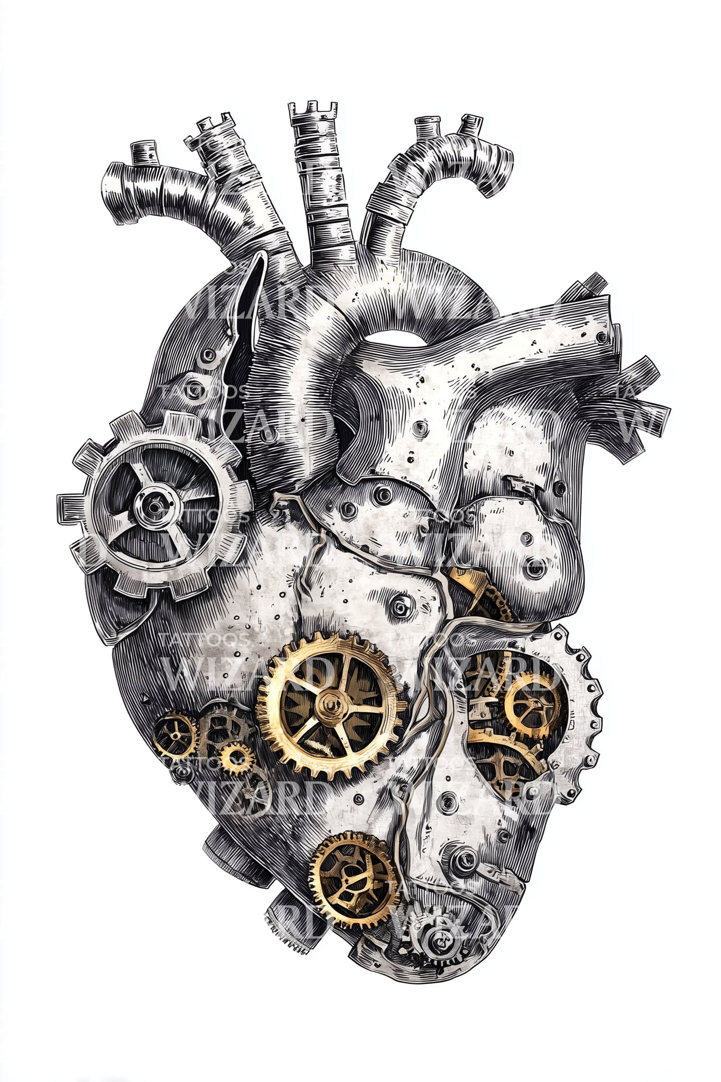 Steampunk Heart Mechanism Tattoo Illustration
