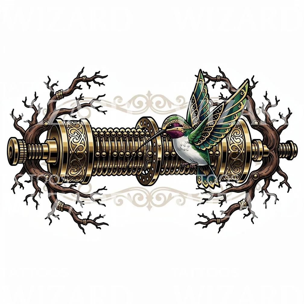 Steampunk Hummingbird Engine Tattoo Design