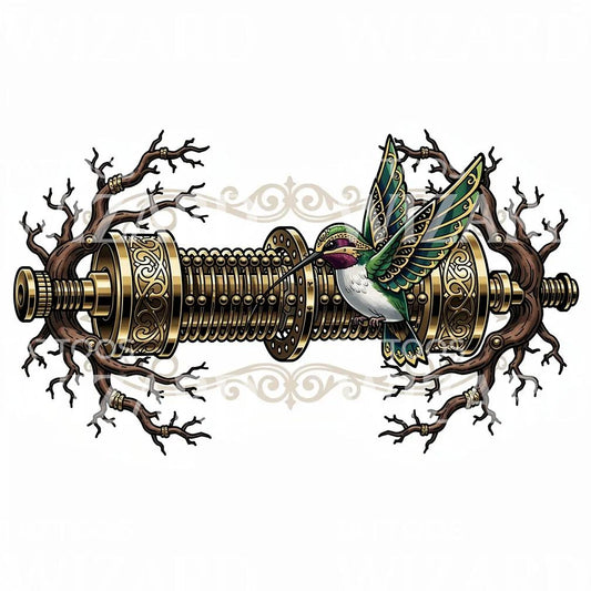 Steampunkowy Koliber z Silnikiem Projekt Tatuażu