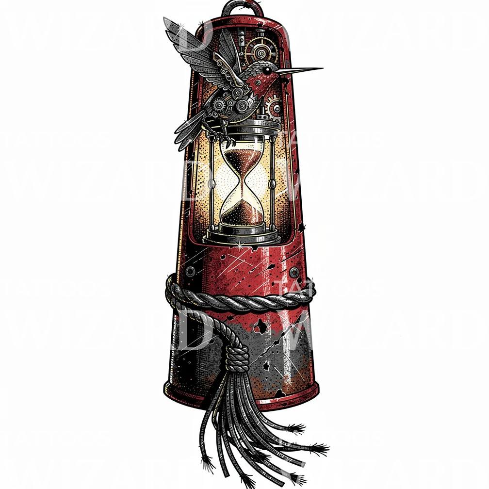 Steampunk Kolibri Timeglass Tatoveringsdesign