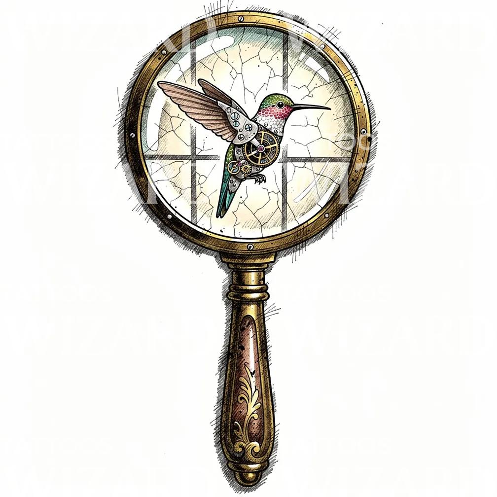 Steampunk Hummingbird Lens Tattoo Design
