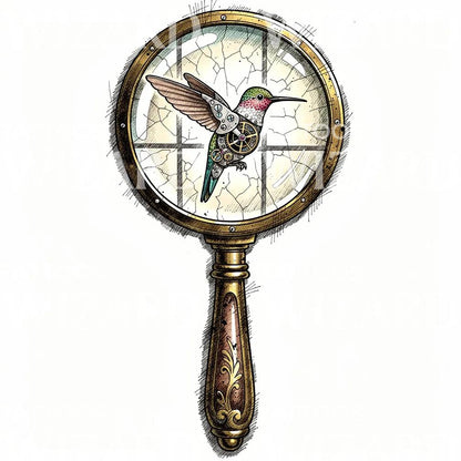 Steampunk Hummingbird Lens Tattoo Design