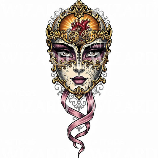 Steampunk Masquerade Face Tattoo Design