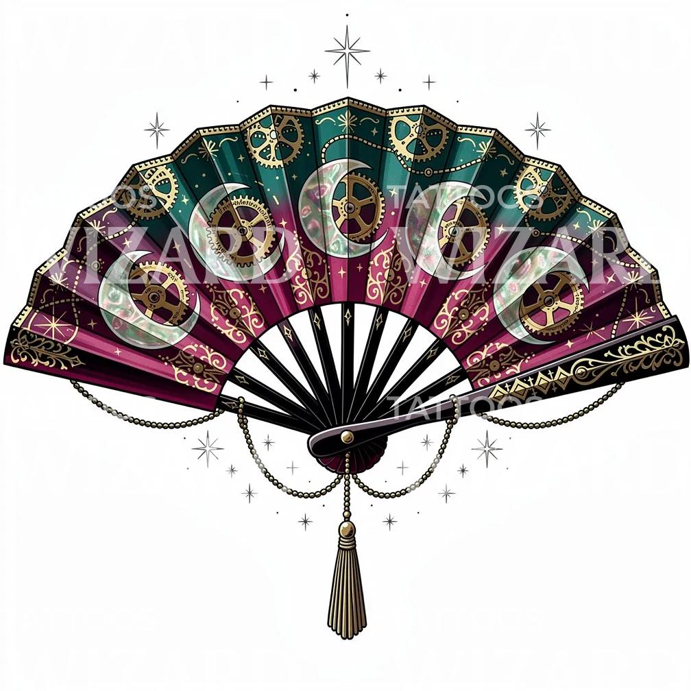Steampunk Moon Fan Tattoo Design