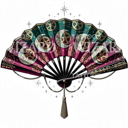 Steampunk Moon Fan Tattoo Design
