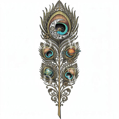 Steampunk Peacock Feather Tattoo Design