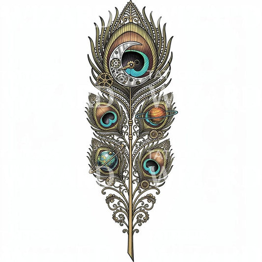 Steampunk Peacock Feather Tattoo Design