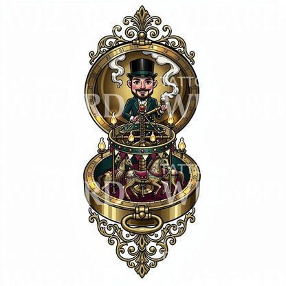Steampunk Pocket Watch Carousel Tattoo Design
