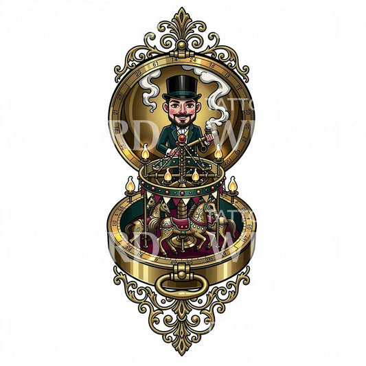 Steampunk-Taschenuhr-Karussell Tattoo-Design
