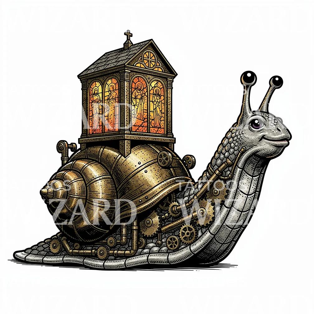 Steampunk Csiga Kápolna Tetoválás Design