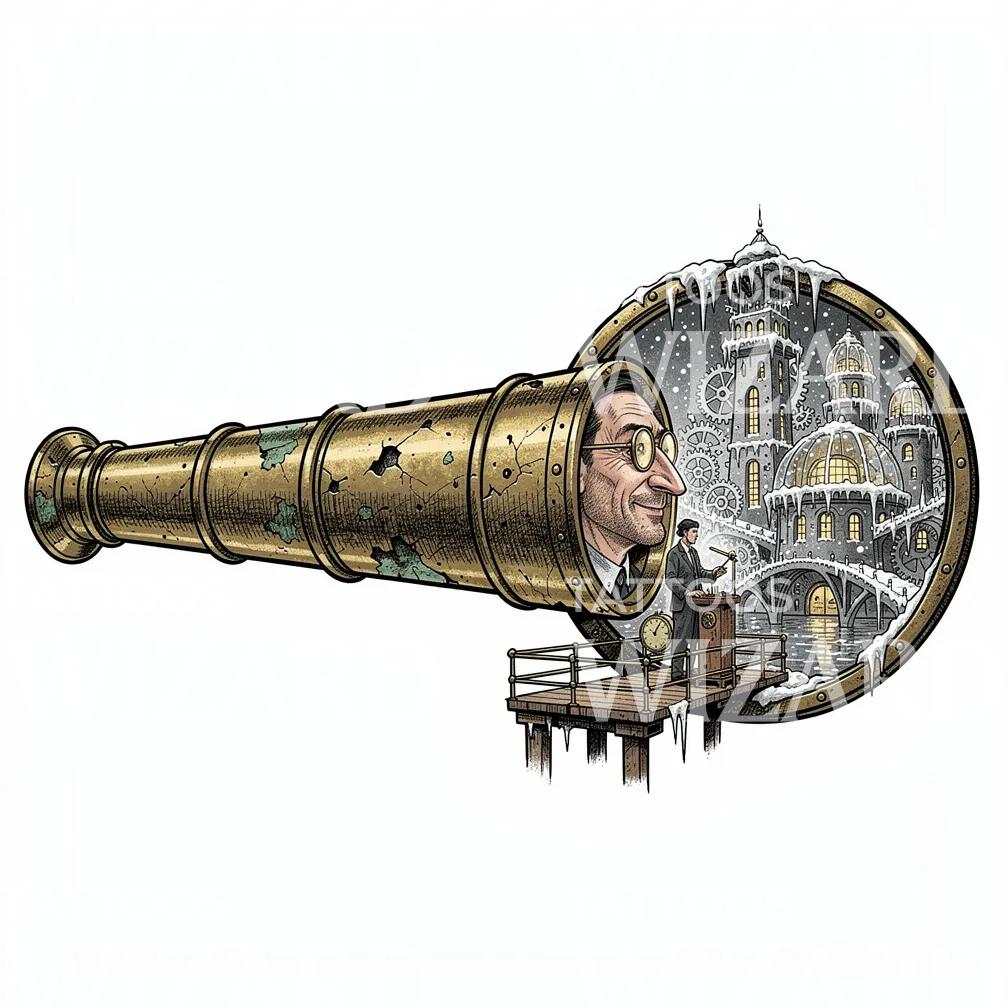 Diseño de Tatuaje Portal y Telescopio Steampunk