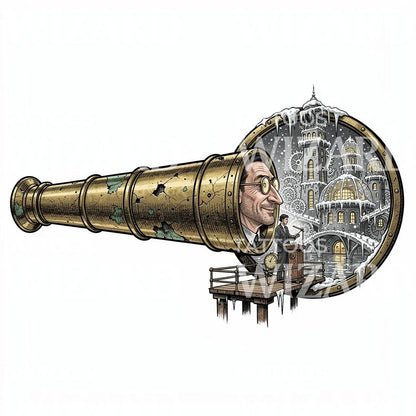 Diseño de Tatuaje Portal y Telescopio Steampunk