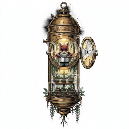 Steampunk Terrarium Bat Tattoo Design