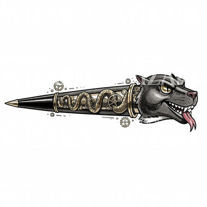 Steampunkový tetovací design vlka s nábojem