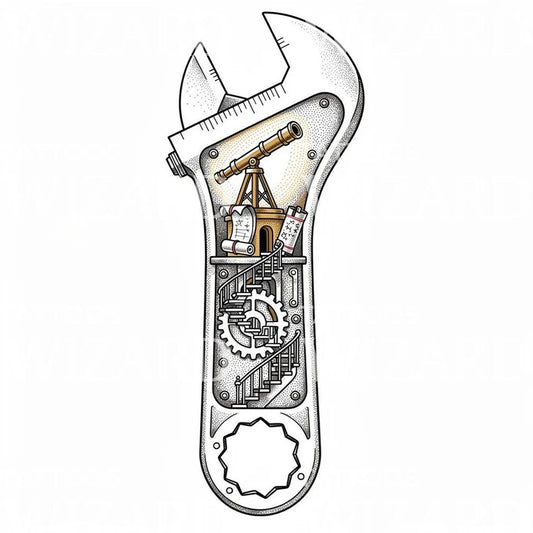 Desain Tato Kunci Inggris Steampunk