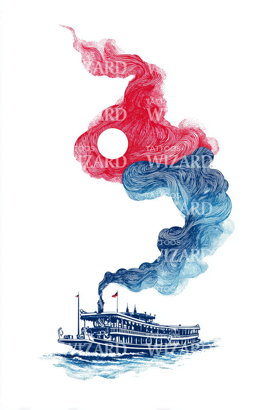 Steamship Yin Yang Tattoo Illustration