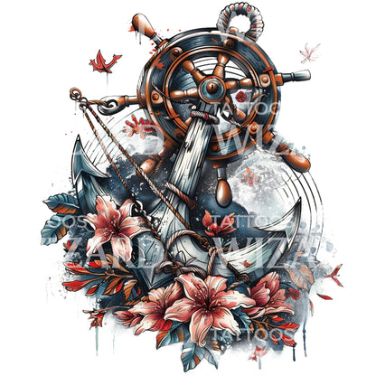 Steering Wheel and Anchor Tattoo Design