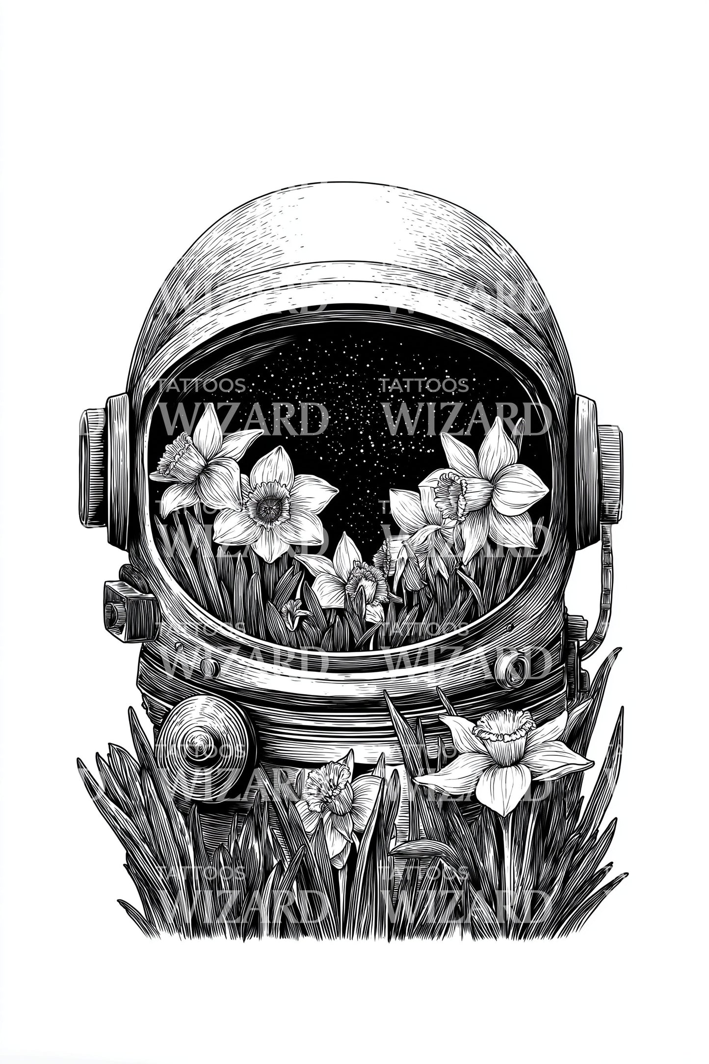 Stellar Bloom Astronaut Tattoo Design