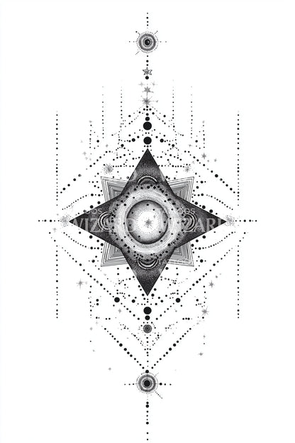 Design de Tatuagem de Diamante com Bússola Estelar