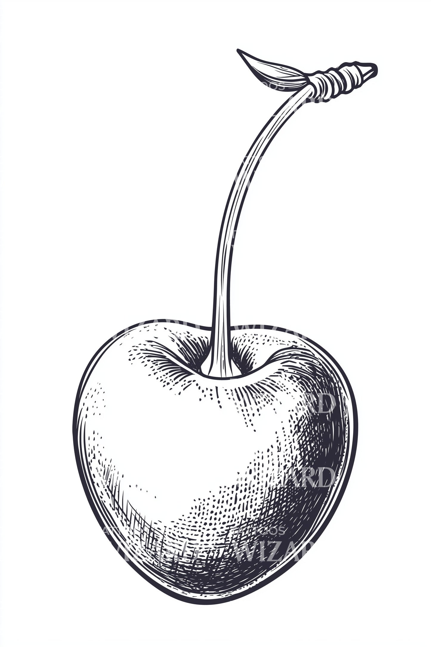 Stemmed Cherry Sketch Tattoo Design
