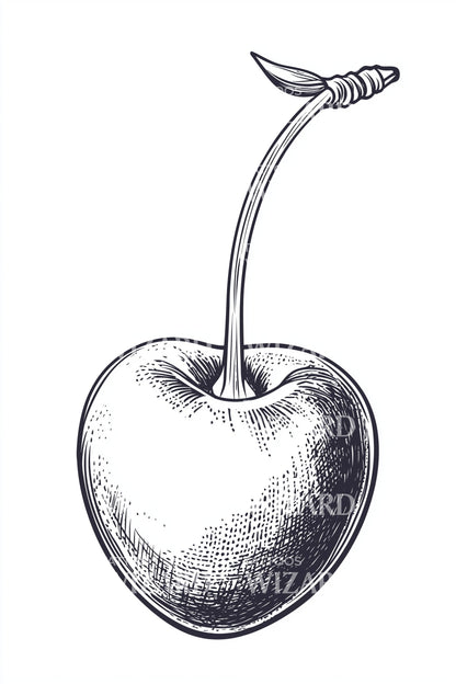 Stemmed Cherry Sketch Tattoo Design