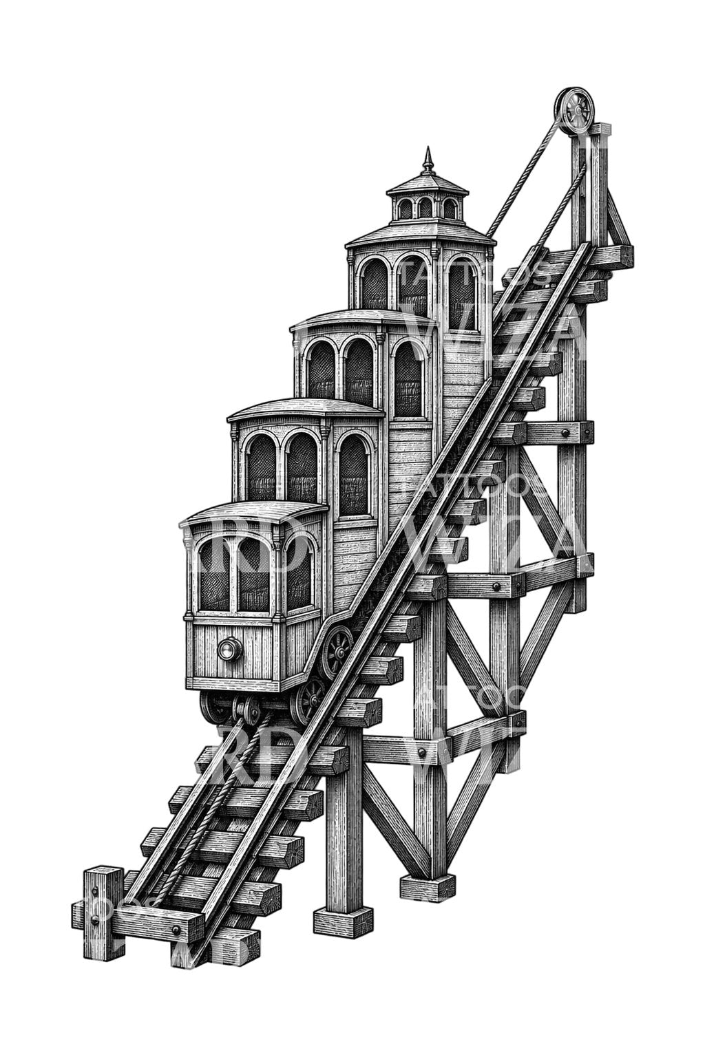 Tattoo-Design einer gestuften Standseilbahn