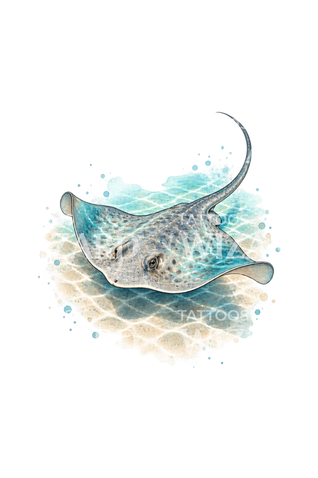 Stingray Gliding in Turquoise Shallows Watercolor Tattoo