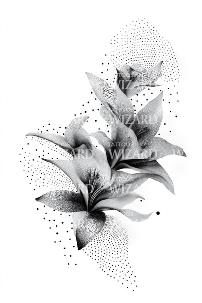Diseño de tatuaje dúo de lirio punteado
