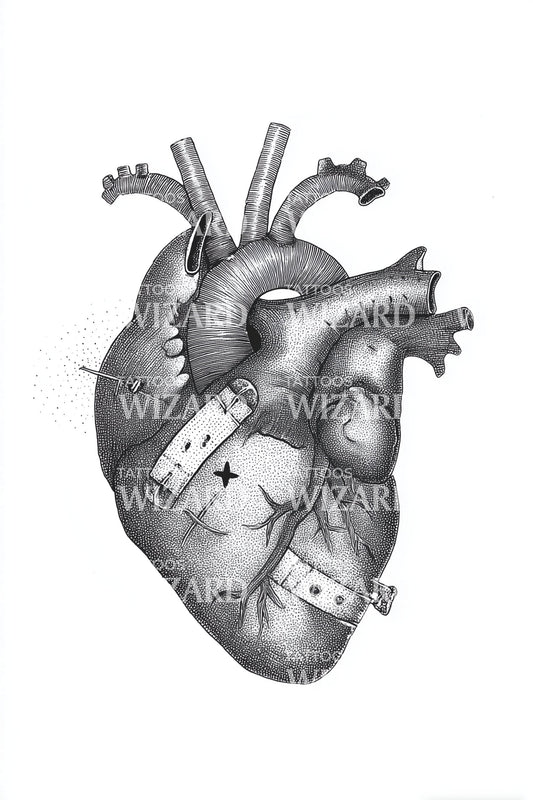 Stippled Anatomical Heart Tattoo Design