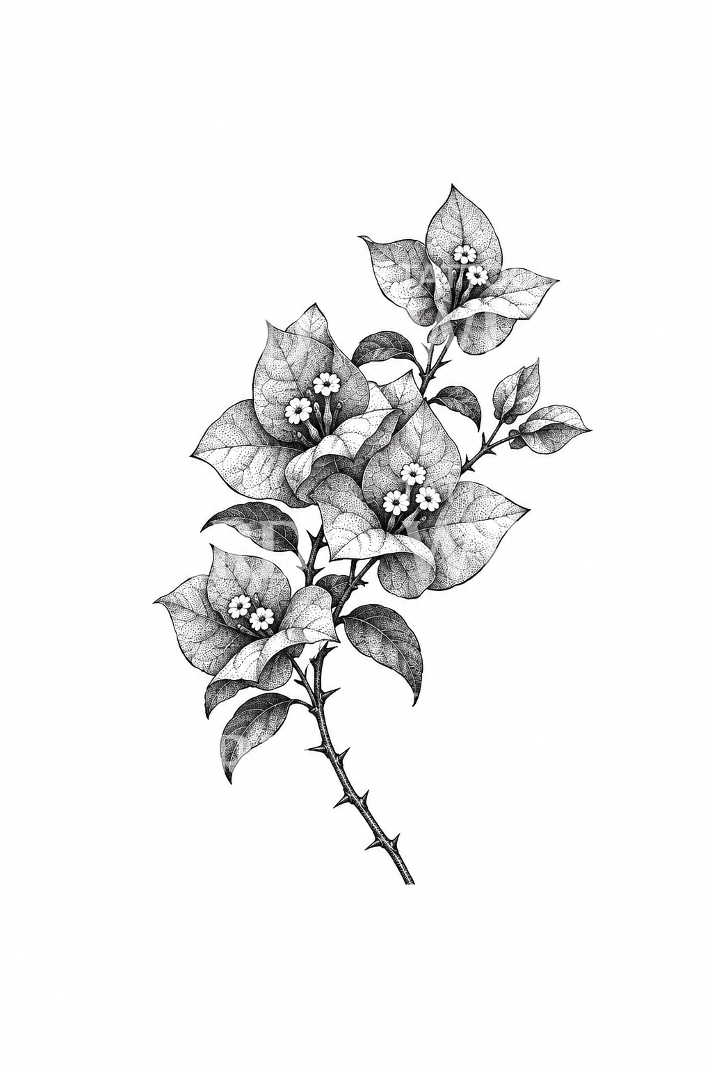 Diseño de tatuaje de rama de buganvilla punteada