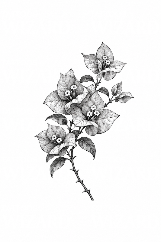 Stippled Bougainvillea Branch Tattoo Design