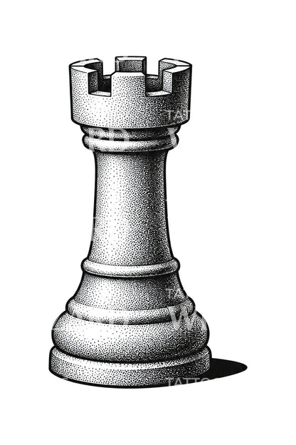 Tatouage tour d’échecs en pointillisme
