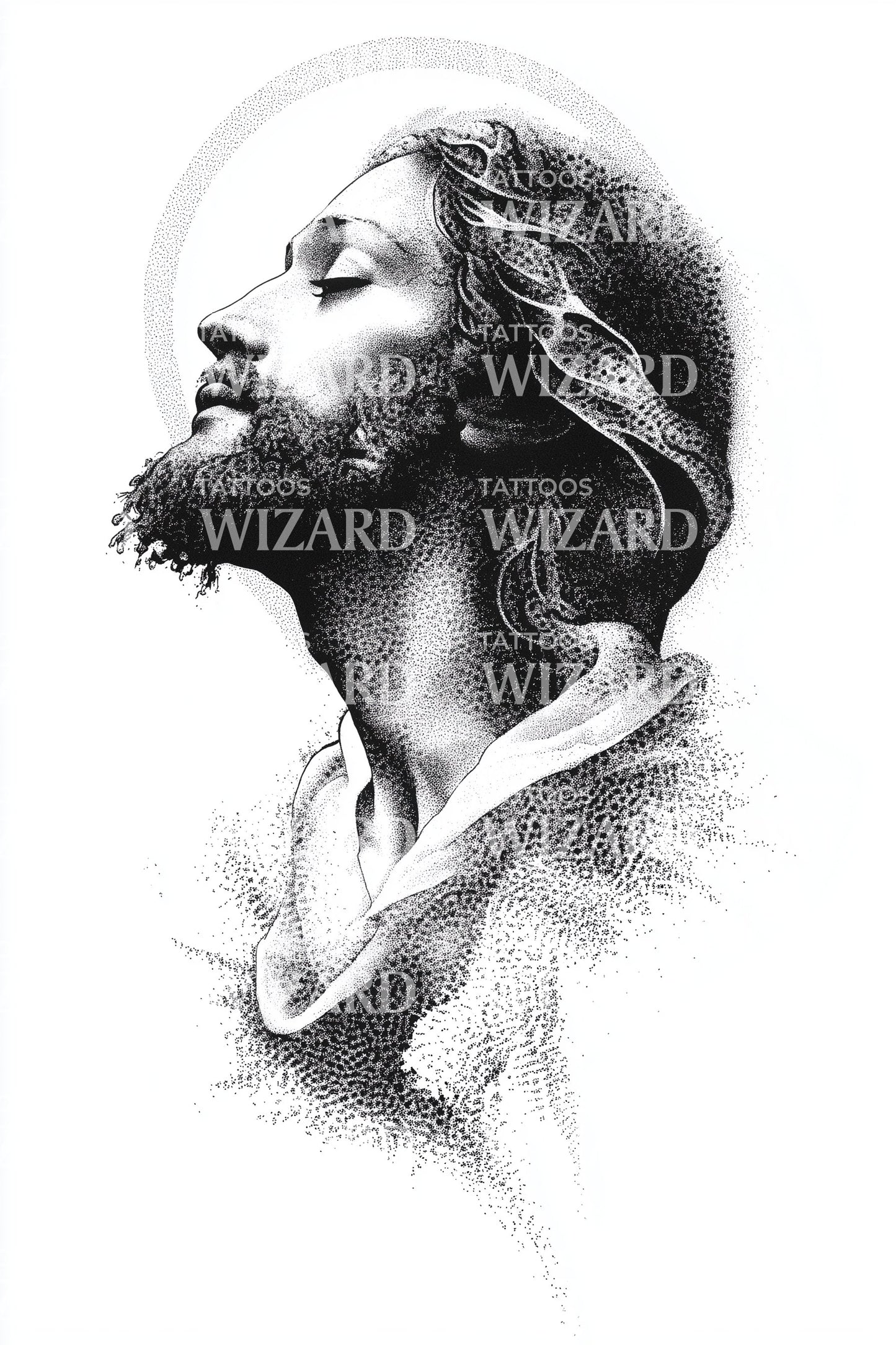 Gestippeld Christus Portret Tatoeage Ontwerp
